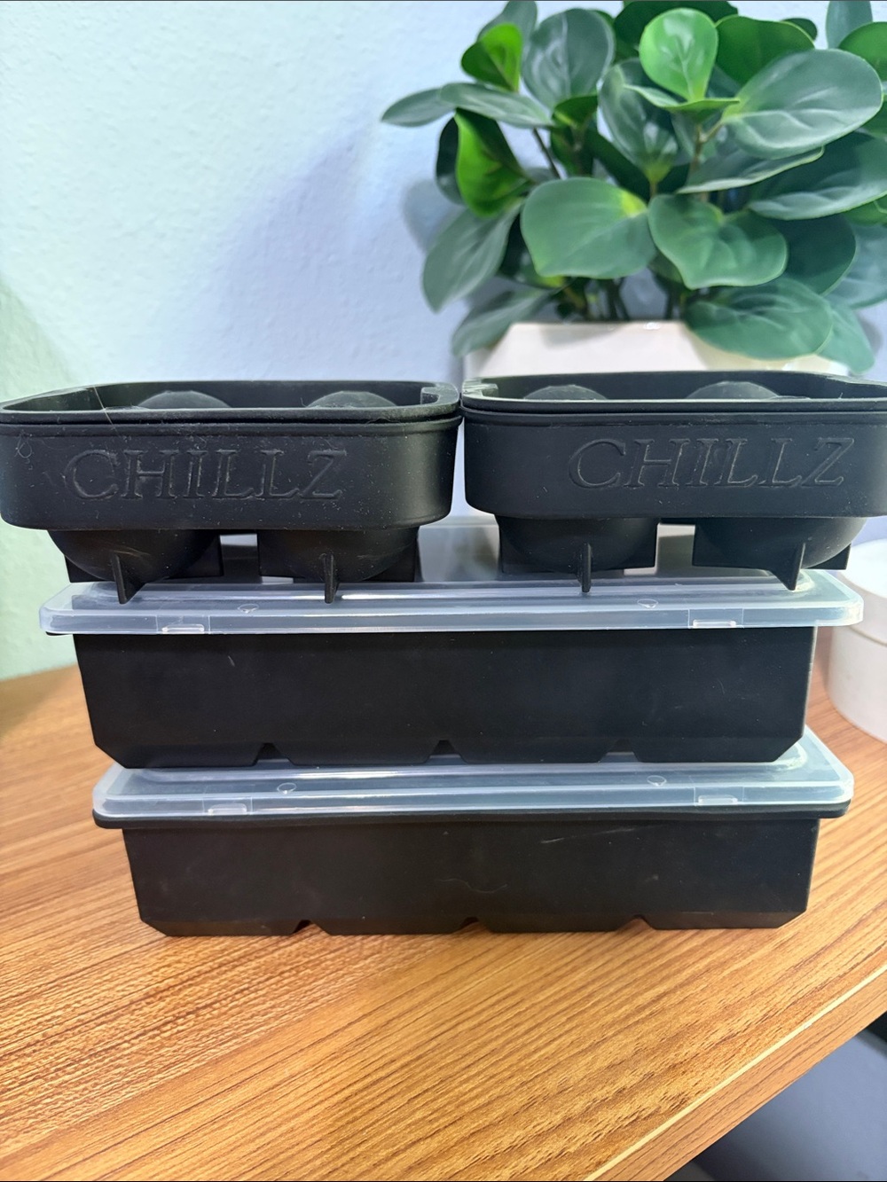 Black Silicone Ice Cube Trays Set of 4–2 Chillz Ball Ice-2 Square Ice-24 Total